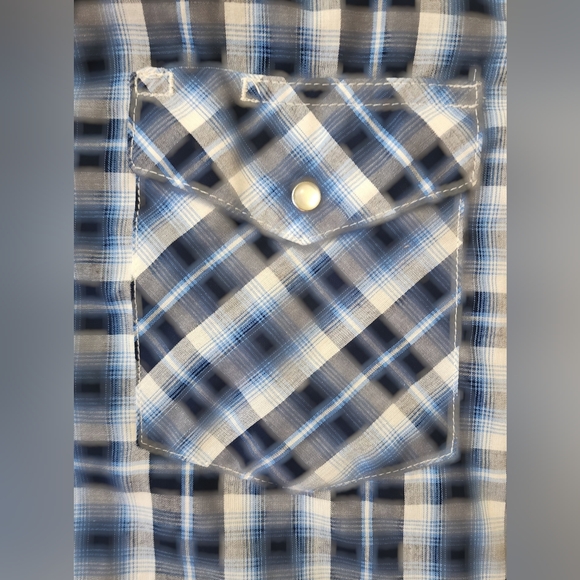 Wrangler Large Pearl Snap Plaid Shirt Blue Western - Picture 5 of 9